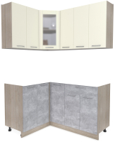Кухонный гарнитур Интерлиния Мила 12x15 без столешницы (ваниль/бетон) - 