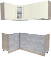 Кухонный гарнитур Интерлиния Мила 12x18 без столешницы (ваниль/бетон) - 