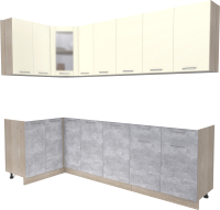 Кухонный гарнитур Интерлиния Мила 12x25 без столешницы (ваниль/бетон) - 