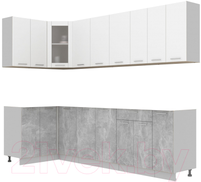 Готовая кухня Интерлиния Мила 12x27 без столешницы (белый платинум/бетон)