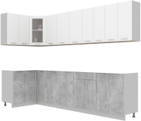 Кухонный гарнитур Интерлиния Мила 12x30 без столешницы (белый платинум/бетон) - 