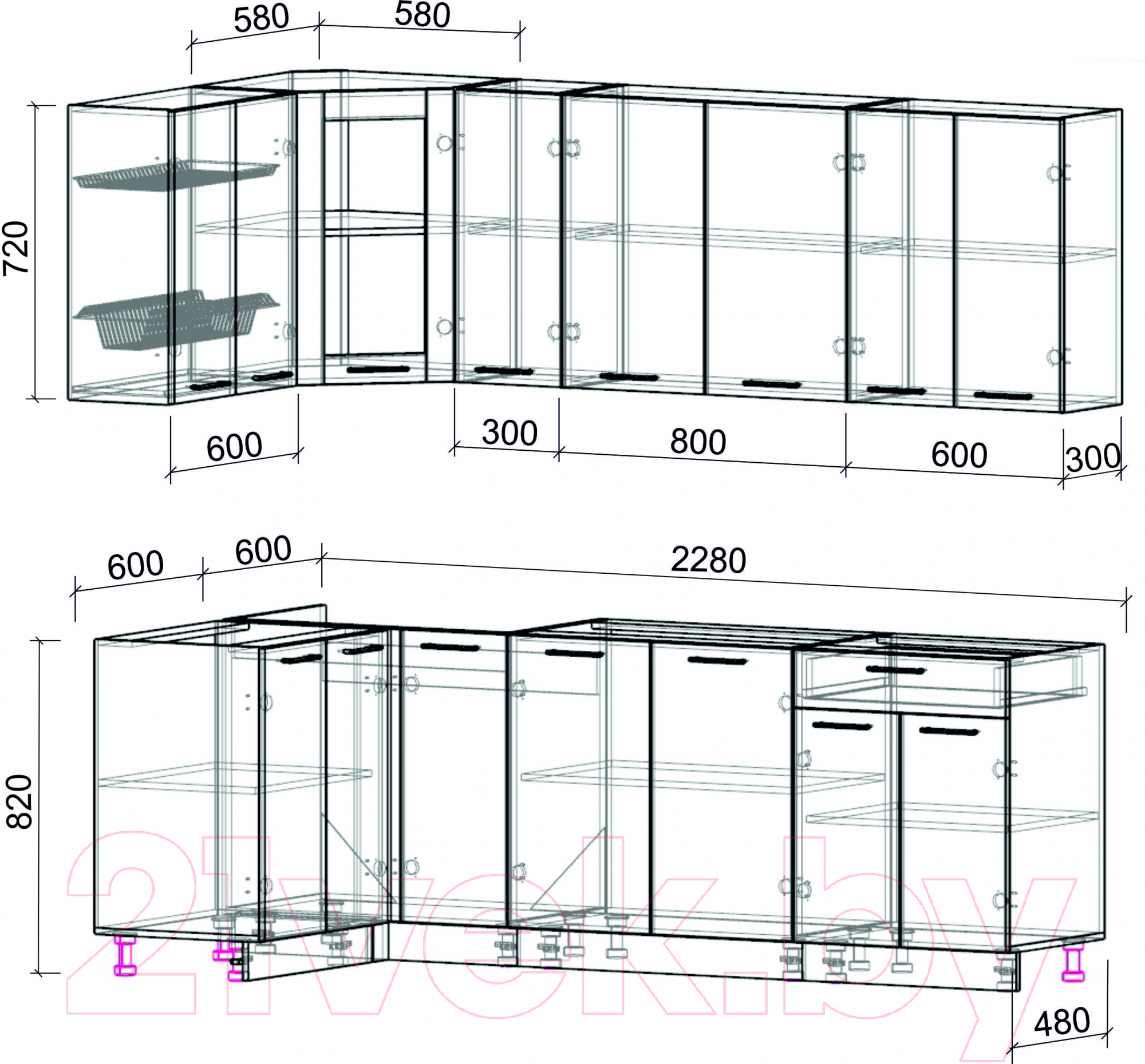 Готовая кухня Интерлиния Мила 12x23 без столешницы