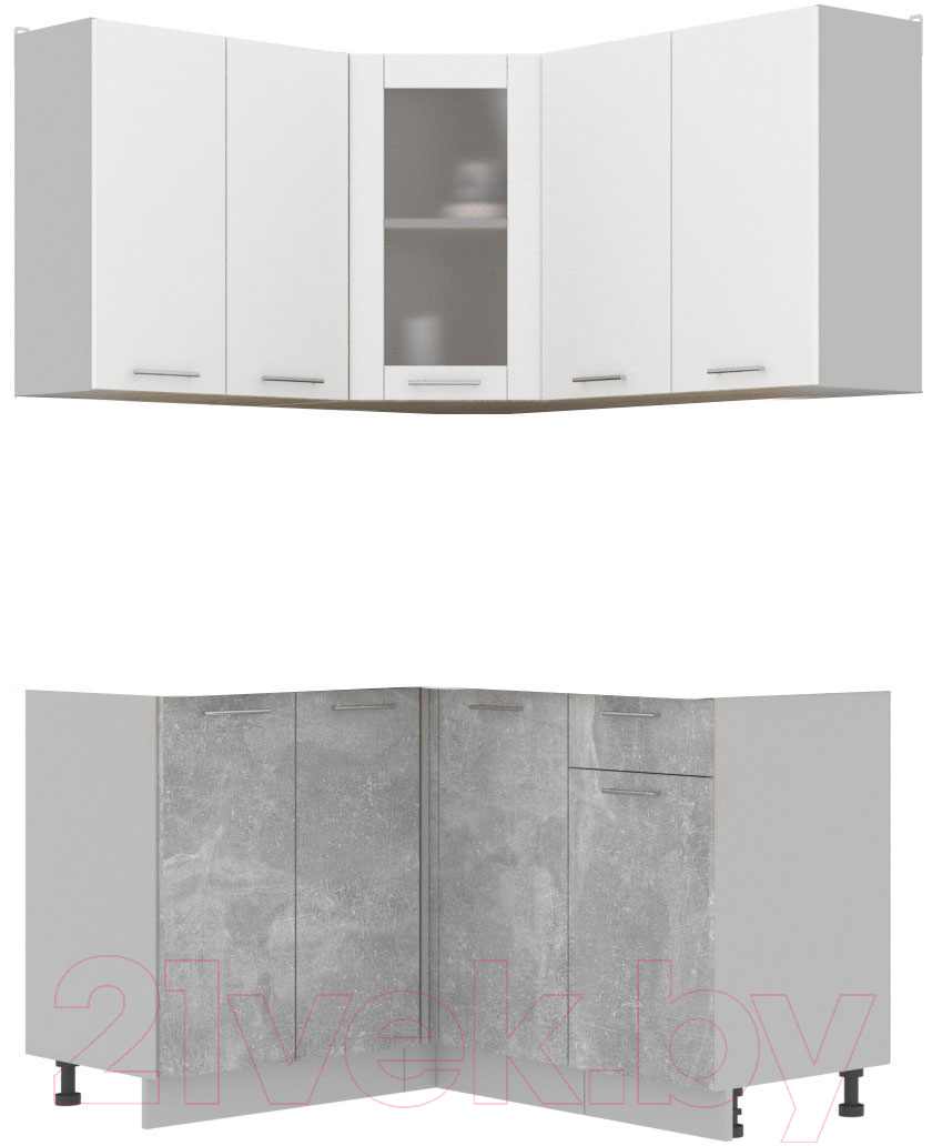 Кухонный гарнитур Interline Мила 12x14 без столешницы (белый платинум/бетон)