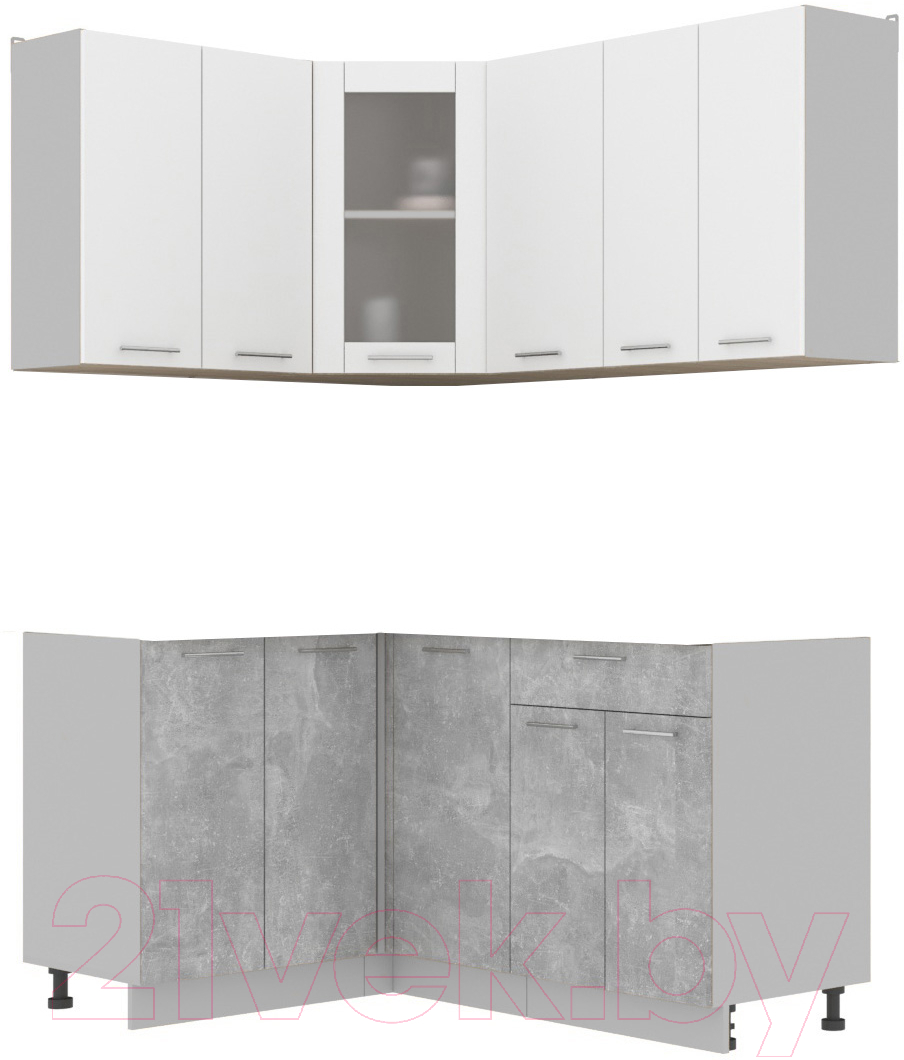 Кухонный гарнитур Interline Мила 12x16 без столешницы (белый платинум/бетон)