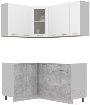 Готовая кухня Интерлиния Мила 12x16 без столешницы (белый платинум/бетон)