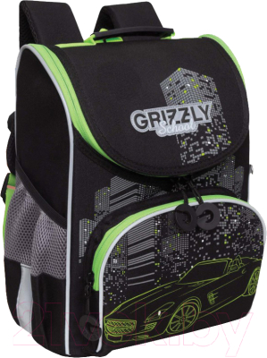 Школьный рюкзак Grizzly RAm-385-2 (черный/салатовый)