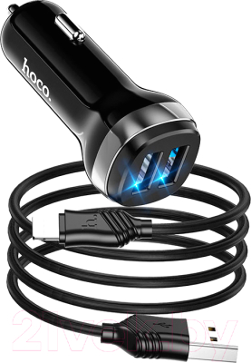 Зарядное устройство автомобильное Hoco Z40 + кабель Lightning (черный)