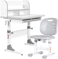 Парта+стул Anatomica Study-80 Lux Lux 02 с надстройкой и ящиком (белый/серый/серый) - 