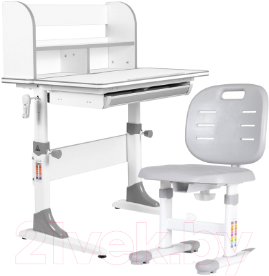 Парта+стул Anatomica Study-80 Lux Lux 02 с надстройкой и ящиком (белый/серый/серый)