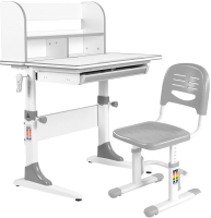 Парта+стул Anatomica Study-80 Lux Lux 01 с надстройкой и ящиком (белый/серый/серый) - 