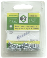 

Винт ЕКТ, 3x10 DIN912 Цилиндрическая головка внутр. шестигранник / B006470