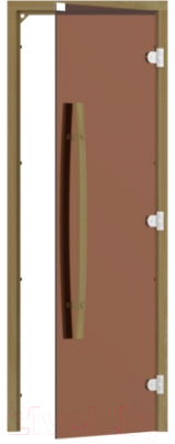 Стеклянная дверь для бани/сауны Sawo 7/19 правая с изогрутой ручкой / 741-3SGD-R-1 (бронза/кедр)