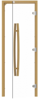 Стеклянная дверь для бани/сауны Sawo 7/19 левая с изогнутой ручкой / 741-3SCA-L-1 (прозрачный/осина) - 