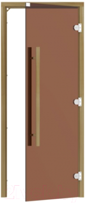 Стеклянная дверь для бани/сауны Sawo 7/19 левая с прямой ручкой / 741-3SGA-L-3 (бронза/осина)