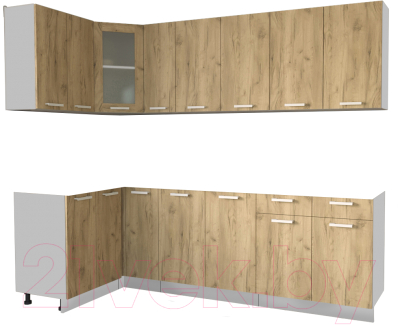 Готовая кухня Интерлиния Мила 12x25 без столешницы (дуб золотой)