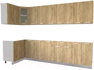 Готовая кухня Интерлиния Мила 12x30 без столешницы (дуб золотой)
