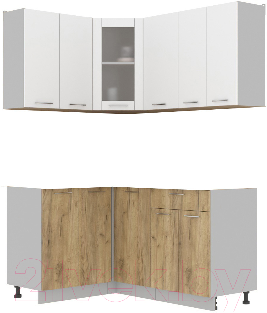 Кухонный гарнитур Interline Мила 12x16 без столешницы (белый платинум/дуб золотой)