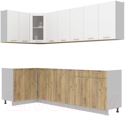 Готовая кухня Интерлиния Мила 12x26 без столешницы (белый платинум/дуб золотой)