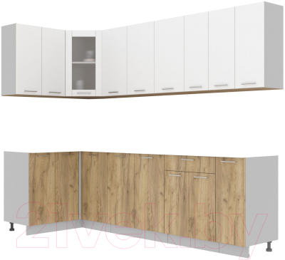 Готовая кухня Интерлиния Мила 12x27 без столешницы (белый платинум/дуб золотой)