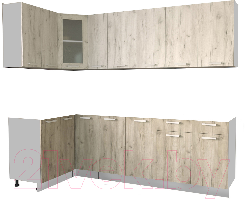 Кухонный гарнитур Interline Мила 12x25 без столешницы (дуб белый/дуб серый)