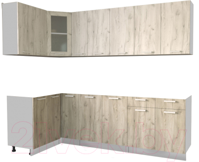 Кухонный гарнитур Интерлиния Мила 12x25 без столешницы (дуб белый/дуб серый)