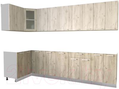 Готовая кухня Интерлиния Мила 12x30 без столешницы (дуб белый/дуб серый)