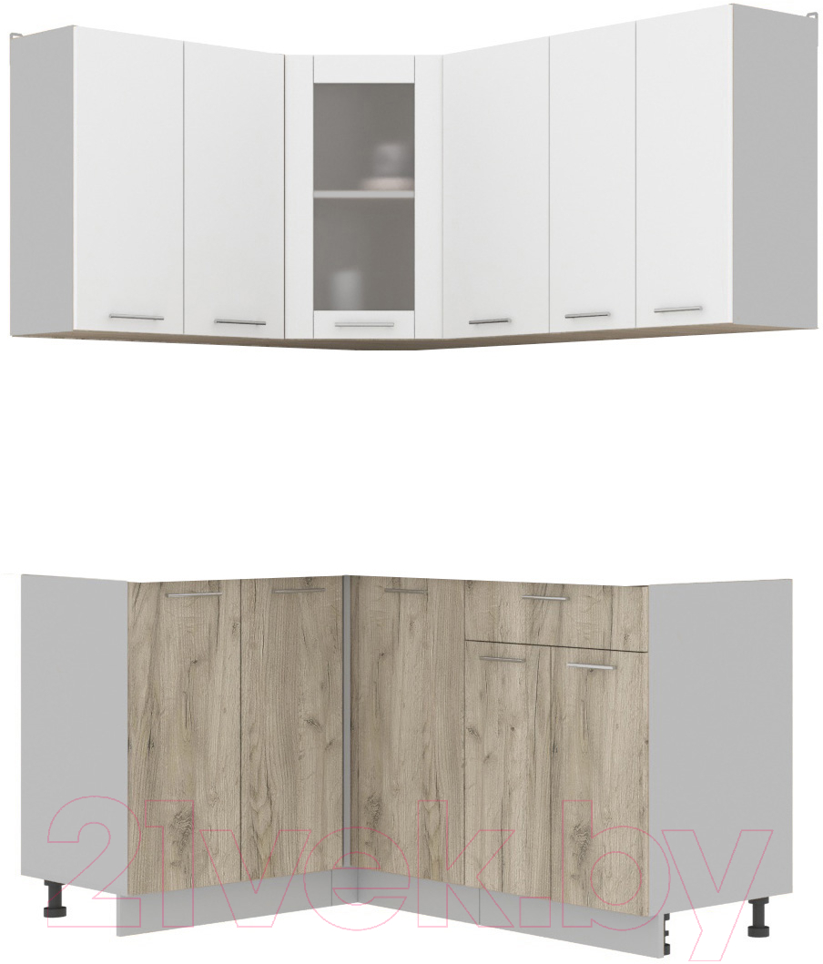 Кухонный гарнитур Interline Мила 12x16 без столешницы (белый платинум/дуб серый)