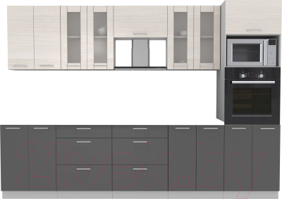 Готовая кухня Интерлиния Мила 3.0 ВТ без столешницы (вудлайн кремовый/антрацит)