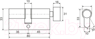 Цилиндровый механизм замка Vettore ZN M80 ZC NI 45Tx35 5кл. (никель)