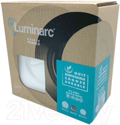 Набор тарелок Luminarc Plumi V2484 (18пр, черный/белый)
