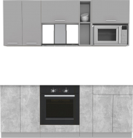 Кухонный гарнитур Интерлиния Мила 2.0 ВТ без столешницы (серебристый/бетон) - 
