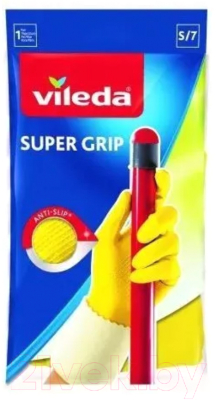 Перчатки хозяйственные Vileda Супер Грип с хлопком / 166776 (S)