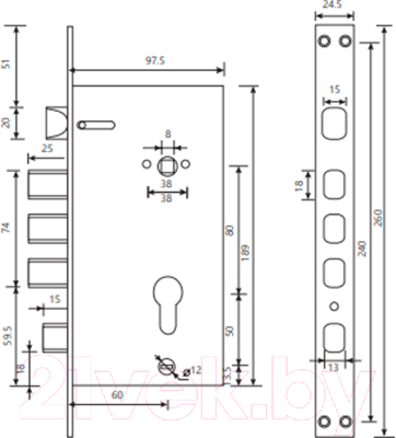 Замок врезной Avers T-0523-C-CR-L