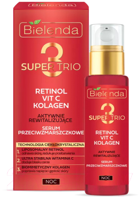 Сыворотка для лица Bielenda Super Trio Retinol+Vit C+Kolagen Против морщин (30мл)