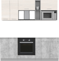 Кухонный гарнитур Интерлиния Мила 2.0 ВТ без столешницы (вудлайн кремовый/бетон) - 
