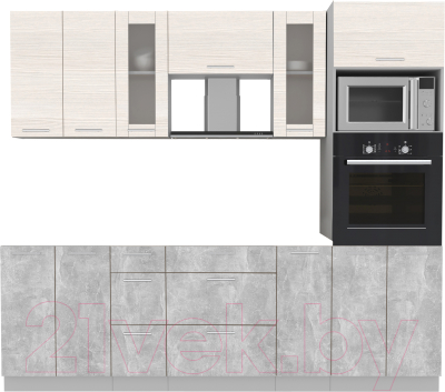 Готовая кухня Интерлиния Мила 2.4 ВТ без столешницы (вудлайн кремовый/бетон)