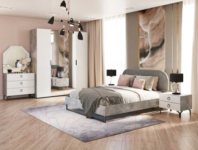 Изображение товара Двуспальная кровать МСТ. Мебель Санторини №1.3 160x200 (с настилом, ателье светлое)