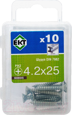 Изображение товара Шуруп ЕКТ 4.2x25 Потайная головка Шлиц PH DIN7982 / B006945 (10шт, цинк)