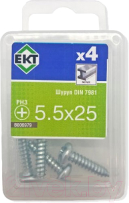Изображение товара Шуруп ЕКТ 5.5x25 Полукруглая головка Шлиц PH DIN7981 / B006979 (4шт, цинк)