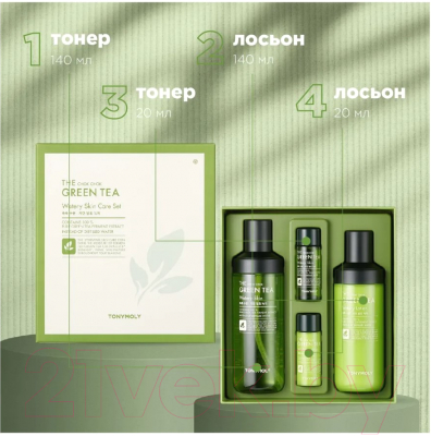 Набор косметики для лица Tony Moly The Chok Chok Green Tea Watery Skin Care Set Тонер+Лосьон (180мл+20мл+160мл+20мл)