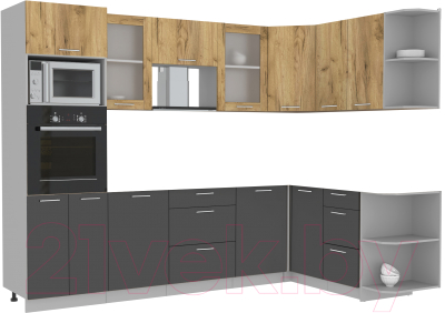 Готовая кухня Интерлиния Мила 1.68x2.8 правая без столешницы (дуб золотой/антрацит)