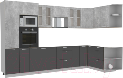 Готовая кухня Интерлиния Мила 1.68x3.4 правая без столешницы (бетон/антрацит)