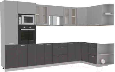 Готовая кухня Интерлиния Мила 1.68x3.4 правая без столешницы (серебристый/антрацит)