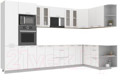 Готовая кухня Интерлиния Мила 1.68x3.4 правая без столешницы (белый платинум)