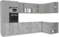 Кухонный гарнитур Интерлиния Мила 1.68x3.4 правая без столешницы (серебристый/бетон) - 