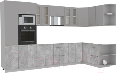 Готовая кухня Интерлиния Мила 1.68x3.4 правая без столешницы (серебристый/бетон)