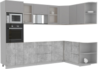Кухонный гарнитур Интерлиния Мила 1.68x2.8 правая без столешницы (серебристый/бетон) - 
