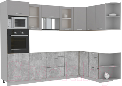 Готовая кухня Интерлиния Мила 1.68x2.8 правая без столешницы (серебристый/бетон)