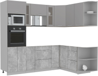Готовая кухня Интерлиния Мила 1.68x2.4 правая без столешницы (серебристый/бетон) - 