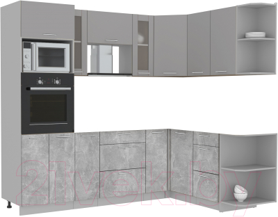 Готовая кухня Интерлиния Мила 1.68x2.4 правая без столешницы (серебристый/бетон)